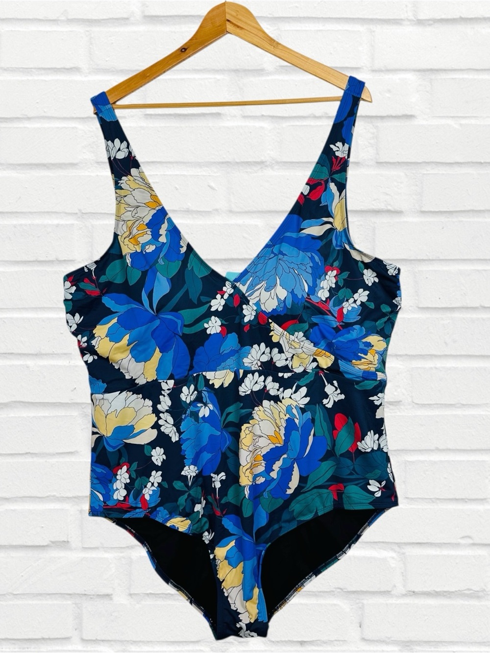 Coastal Blue V Neck Vibrant All Over Floral Tropical Printed One Piece Swimsuit